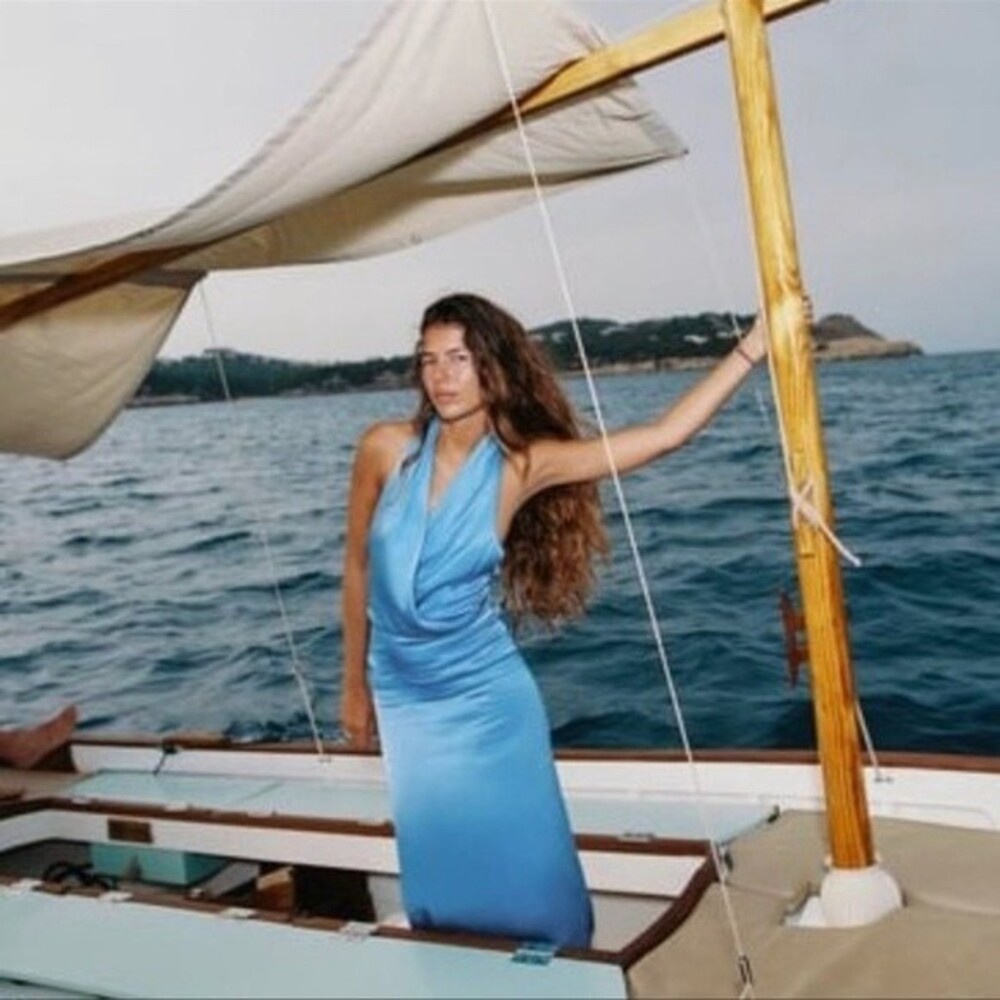 ZARA Bloggers favorite Halter blue Midi Dress Size XL - Picture 4 of 13